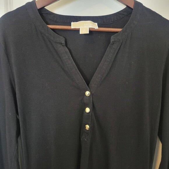 Michael Kors Womens Knit Pullover Top Black w/Gold Long Sleeve Side Zip Medium - Picture 3 of 7